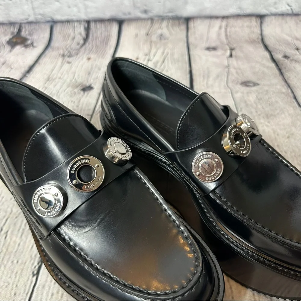 New Burberry 70mm Broadbook Leather Wedge Loafers - Picture 6 of 13